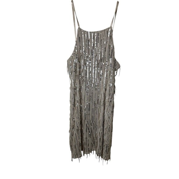Xtraordinary Junior's Shimmer Mini Dress Beige Silver Sequin Size L - Picture 1 of 7